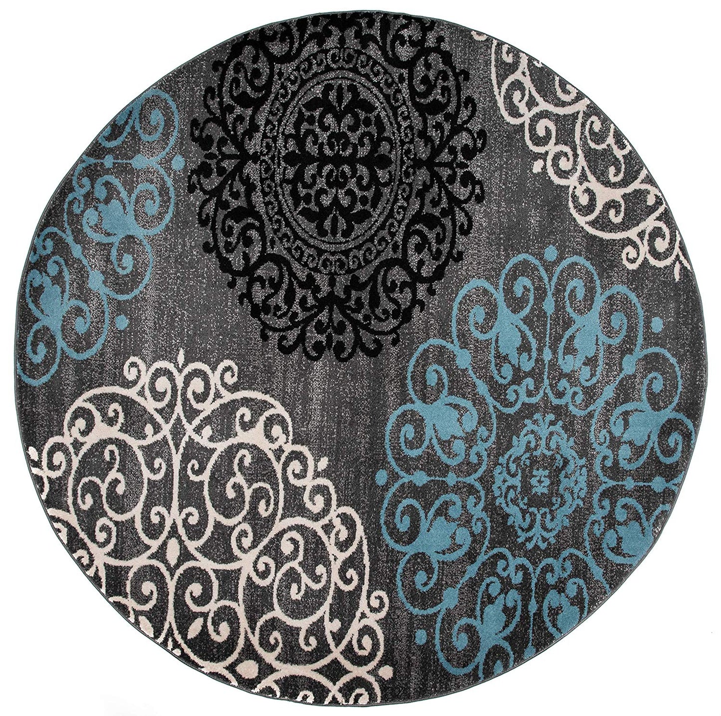 Gray Blue Large Floral Area Rug
