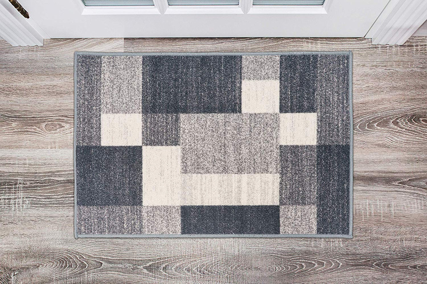 Box Pattern Gray/Grey Area Rug Non-Slip Non Skid