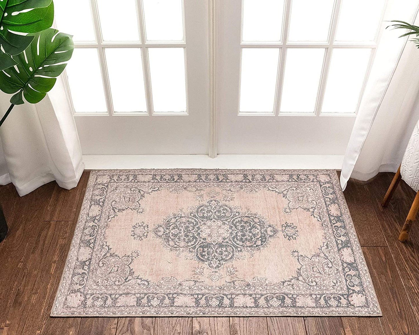 Mareva Machine Washable Burgundy Red Vintage Oriental Medallion Area Rug