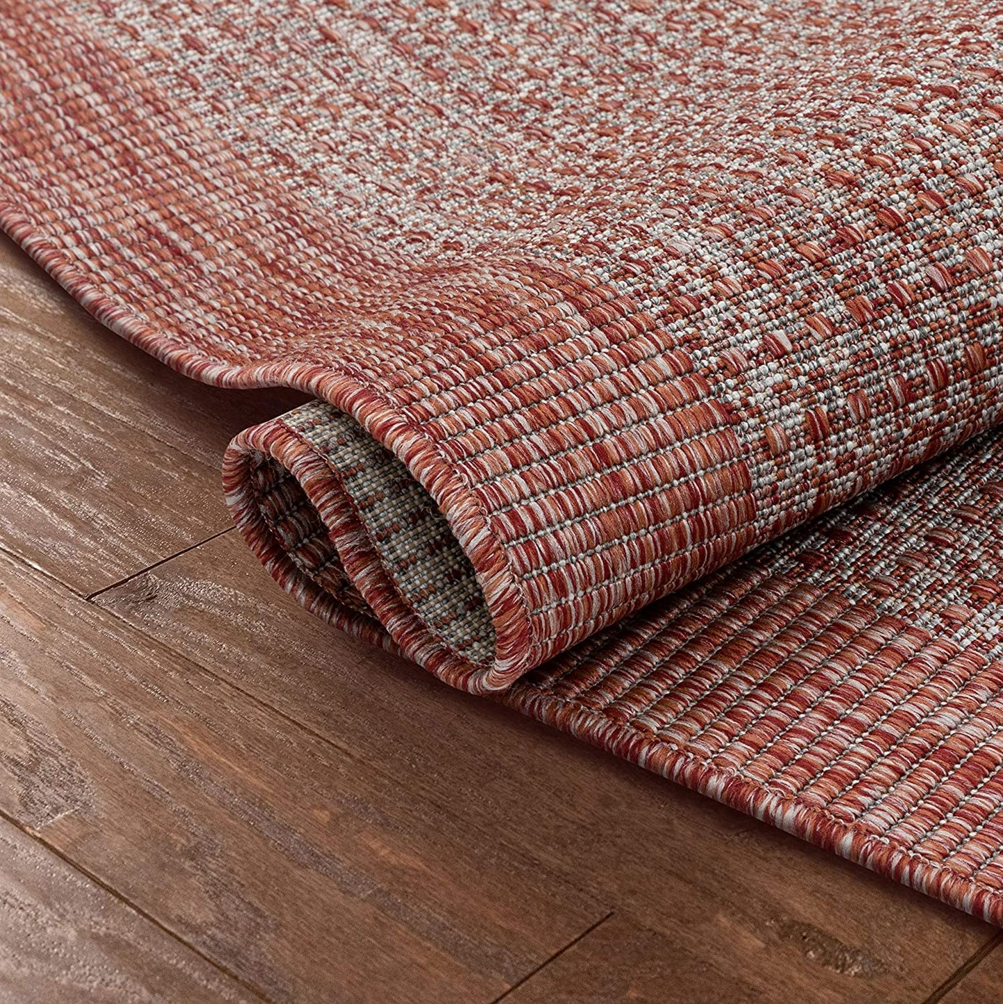 Coral Pink Indoor/Outdoor Flat Weave Pile Border Pattern Area Rug