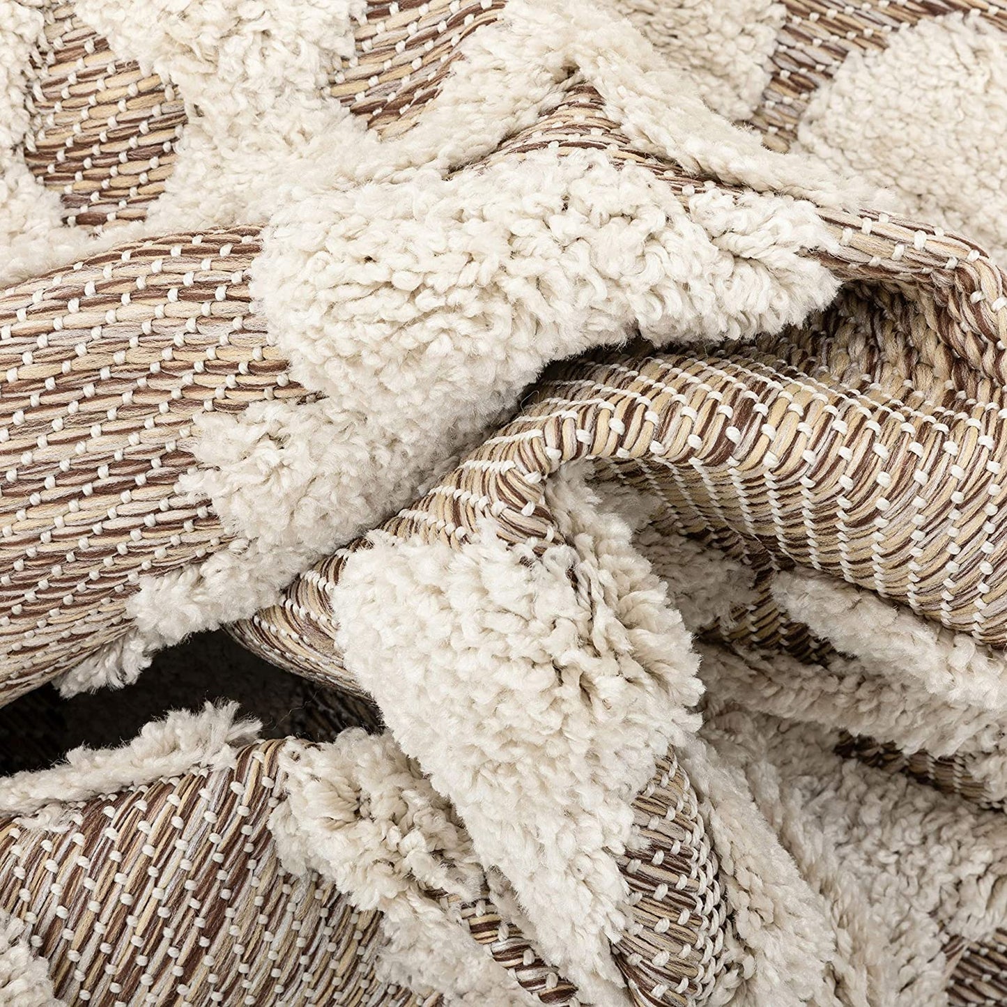 Cenar Beige Flat-Weave Hi-Low Pile Diamond Moroccan Tribal Area Rug