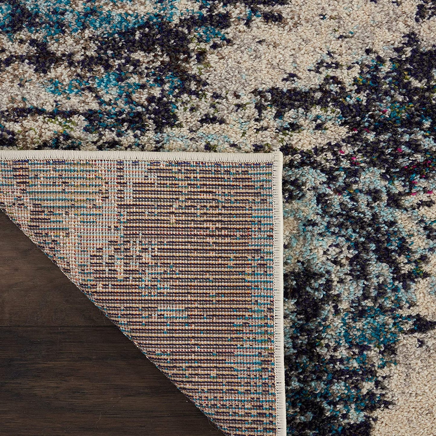 Modern Abstract Area Rug, Ivory/Teal Blue