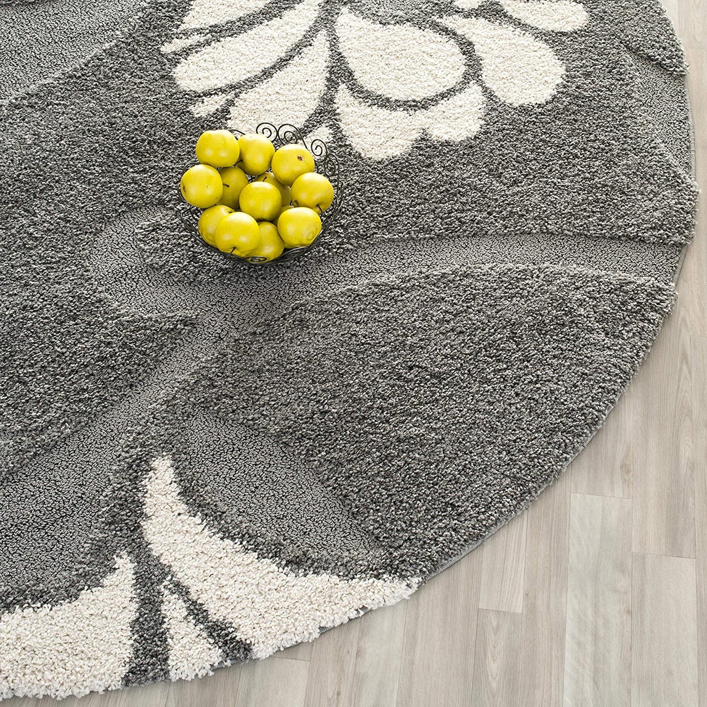 Grey and Beige Floral Shag Soft Pluah Area Rug