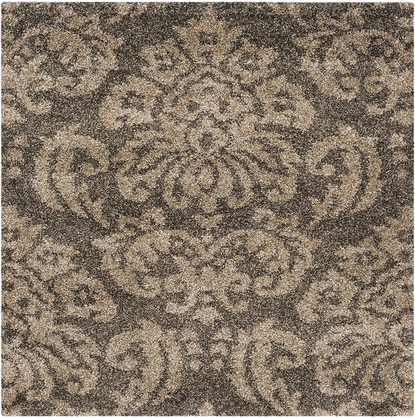 Damask Plush 1.2-inch Thick Shag Area Rug, Smoke / Beige