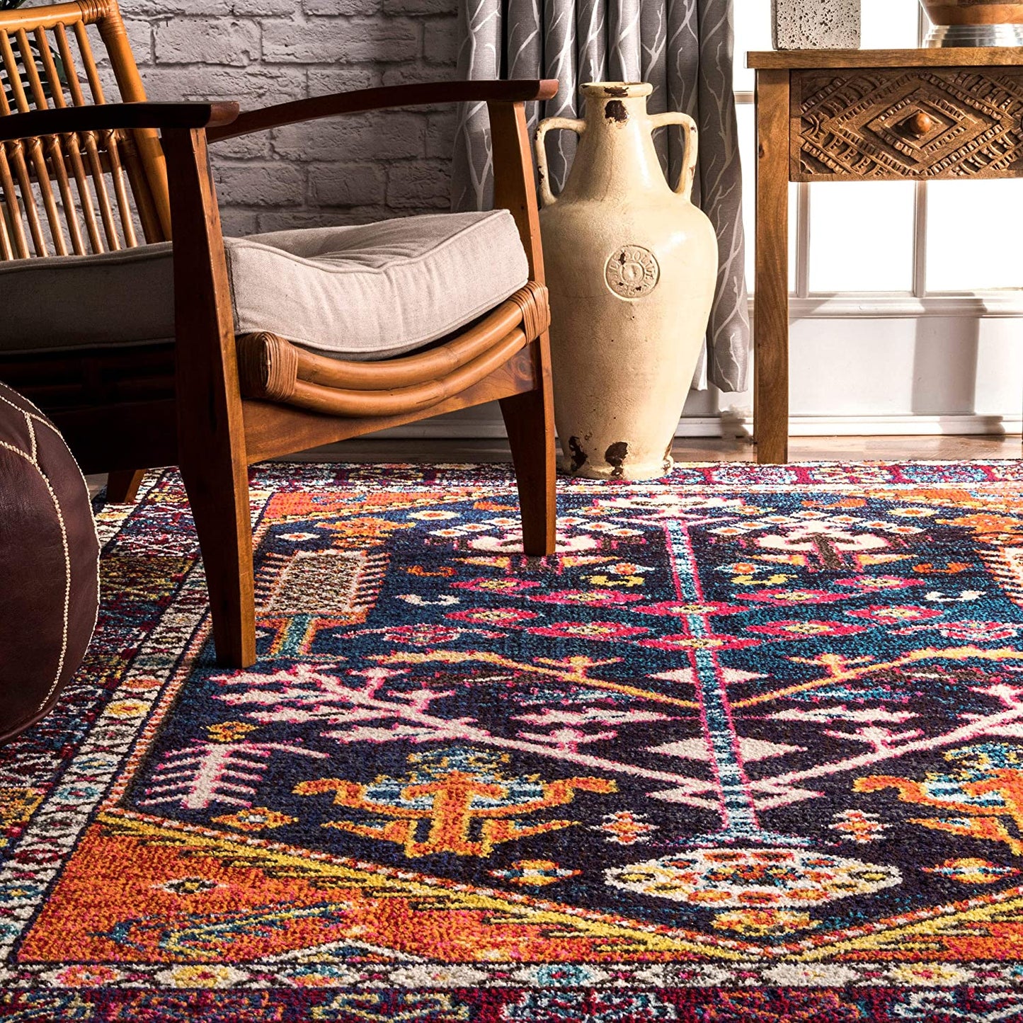 Tribal Navy Orange Multi Soft Area Rug