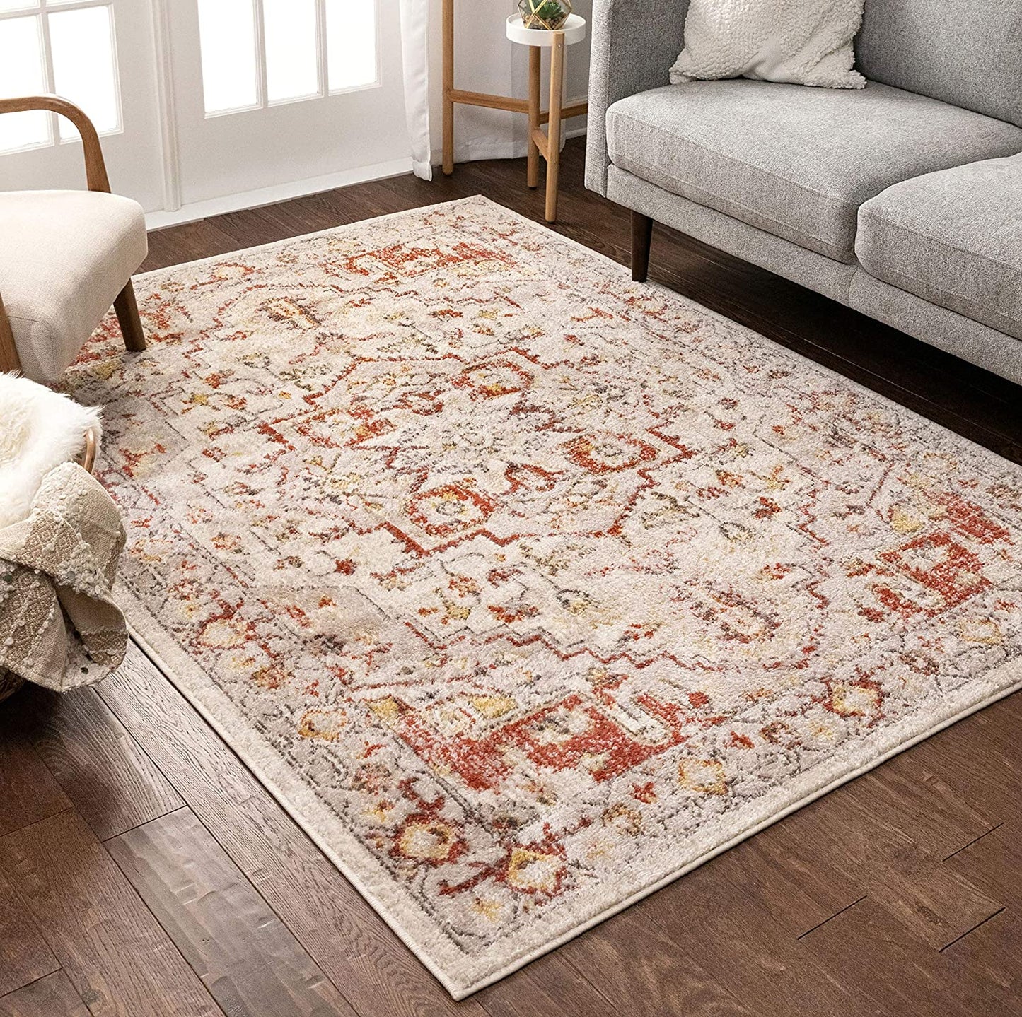 Oriental Medallion Vintage Red Ivory Soft Area Rug