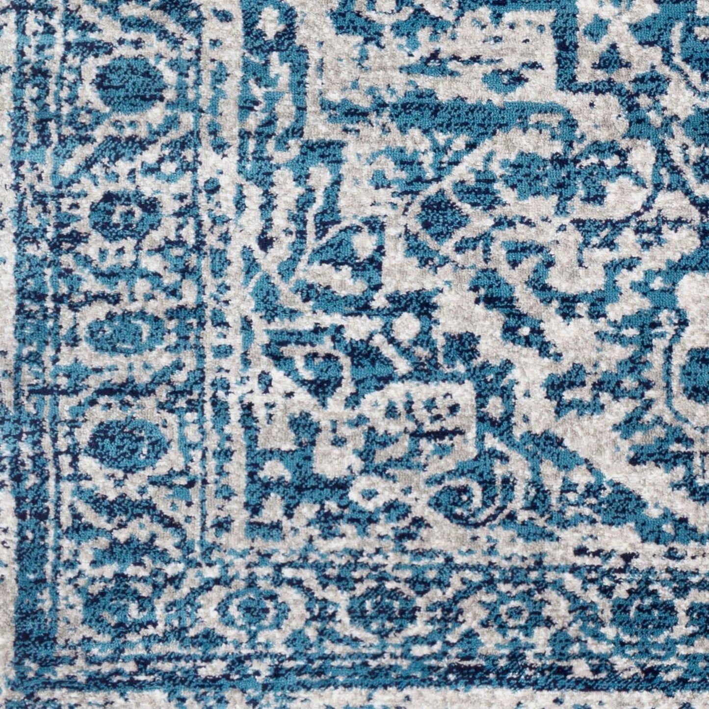 Vintage Medallion Sky Blue White Area Rug