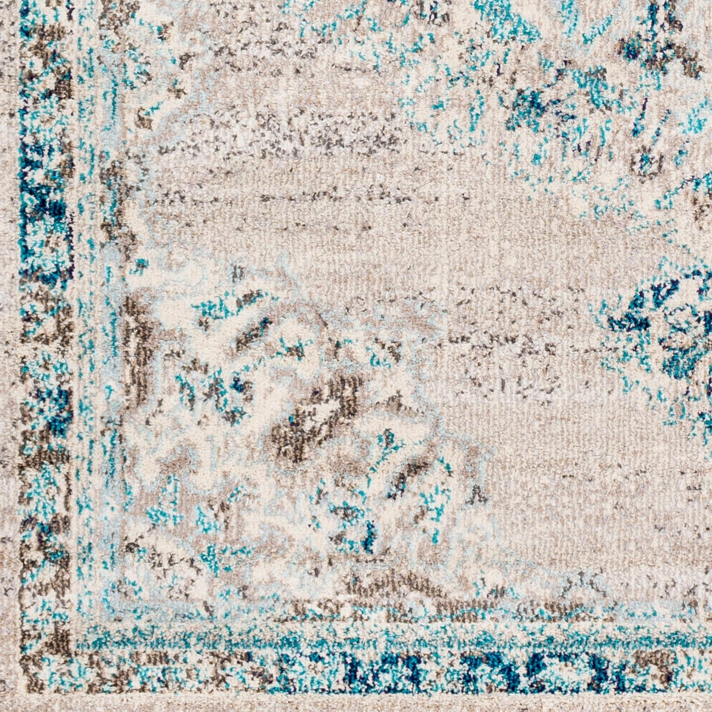 Vintage Medallion Light Gray Teal Beige Area Rug