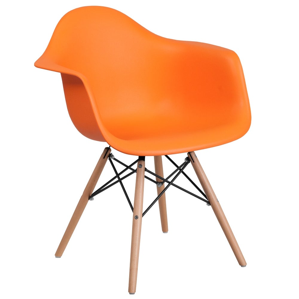 Alonza Series Moss Gray Plastic Chair with Wooden Legs - Orange