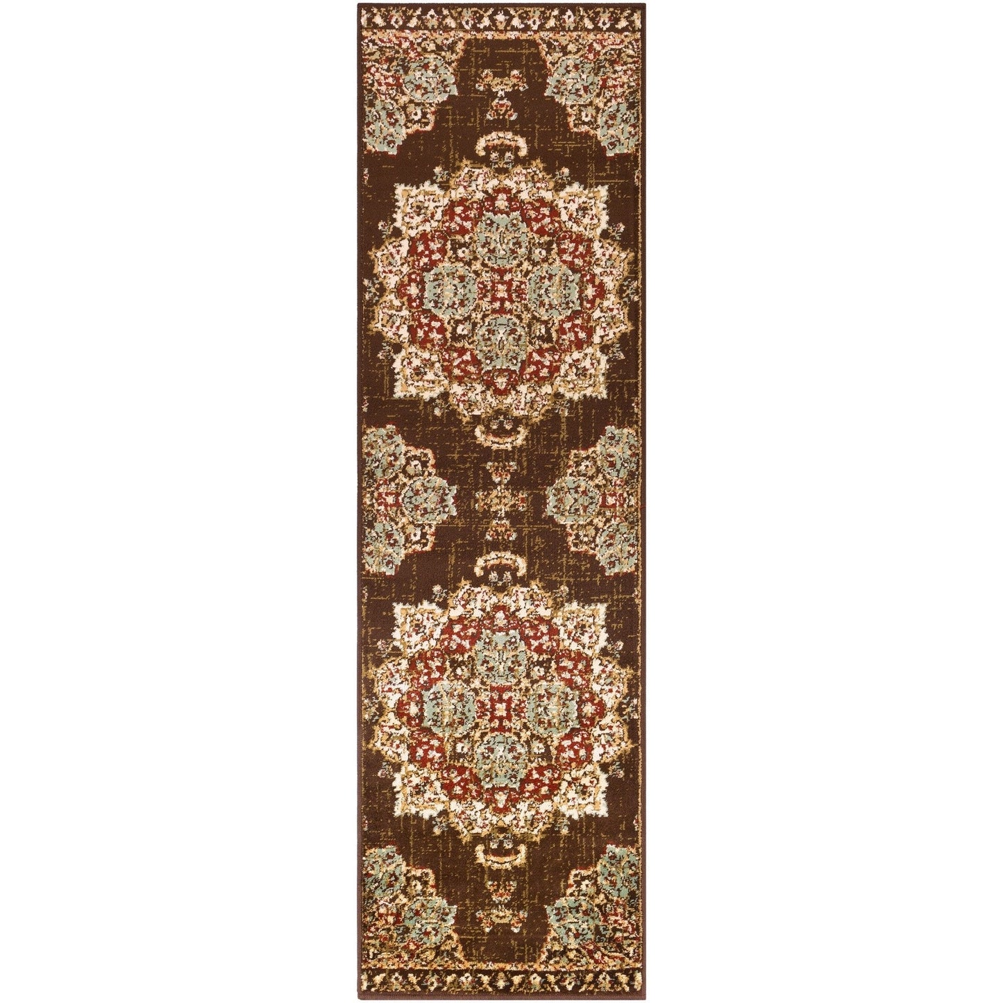 Floral Medallion Traditional Dark Brown Beige Area Rug