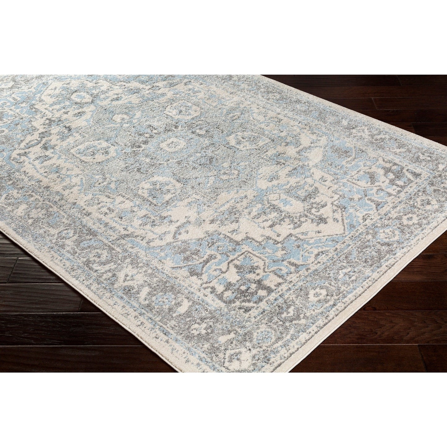 Traditional Pale Blue Gray white Area Rugs