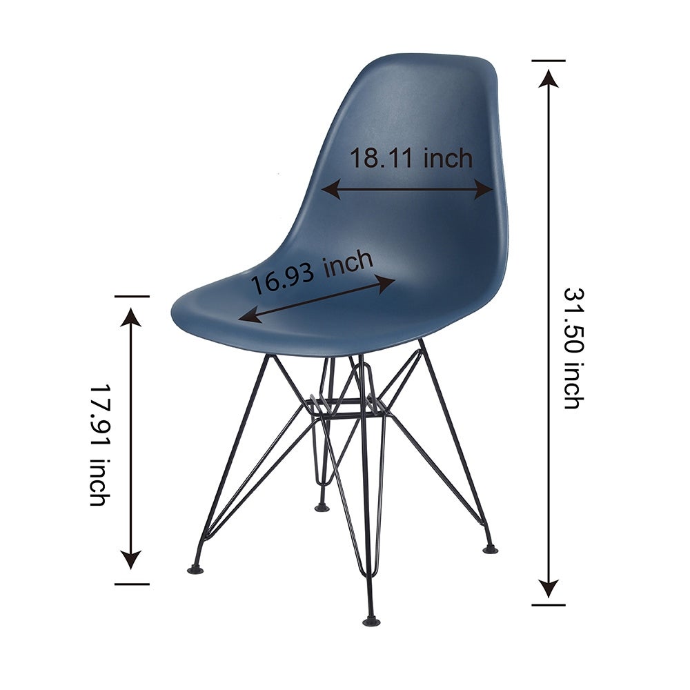 Armless Plastic Shell Side Dining Chairs with Metal Legs-1 Pcs - N/A