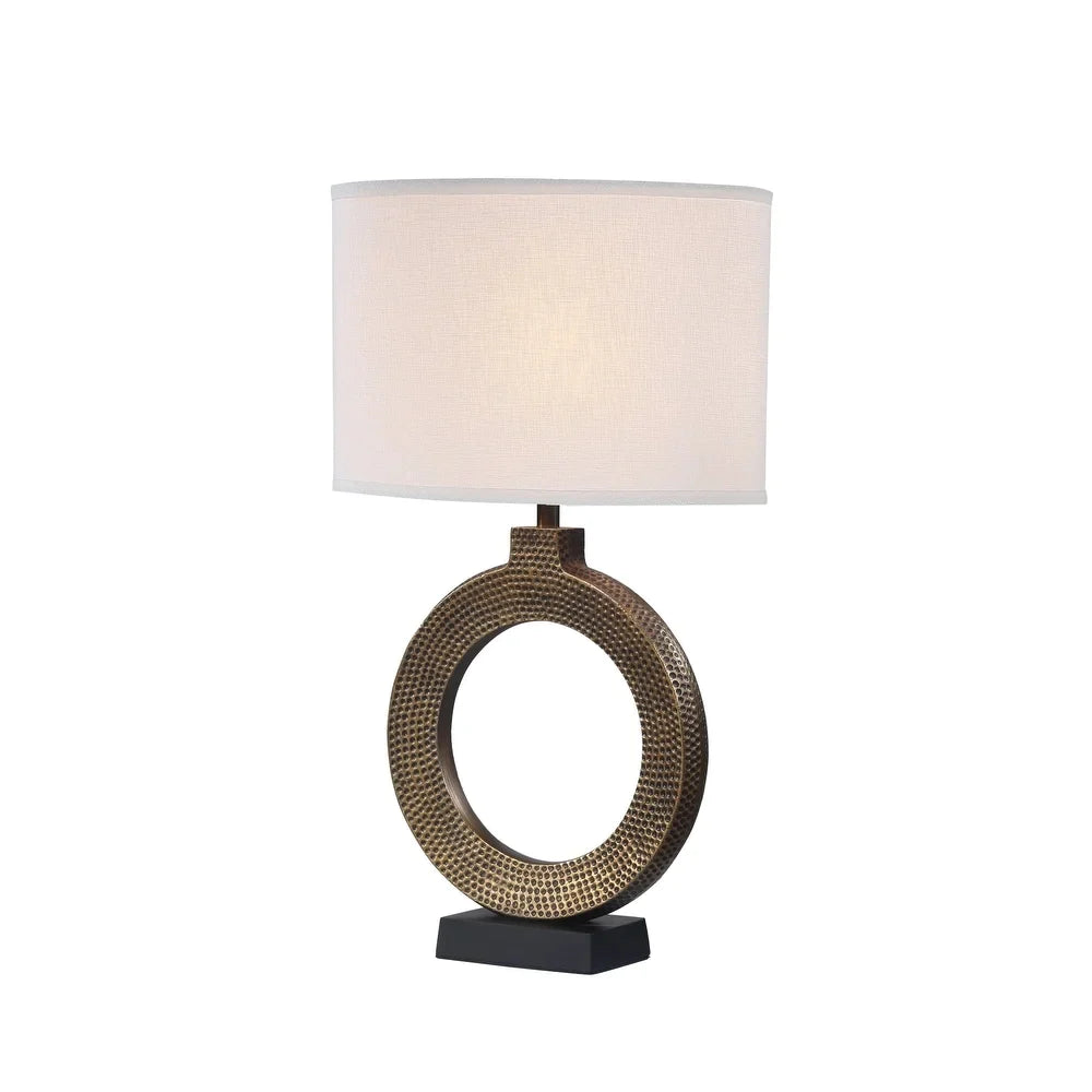 Aspen Creative 25" High Metal Table Lamp, Antique Brass Finish and Oval Shaped Lamp Shade in White, 16" Wide