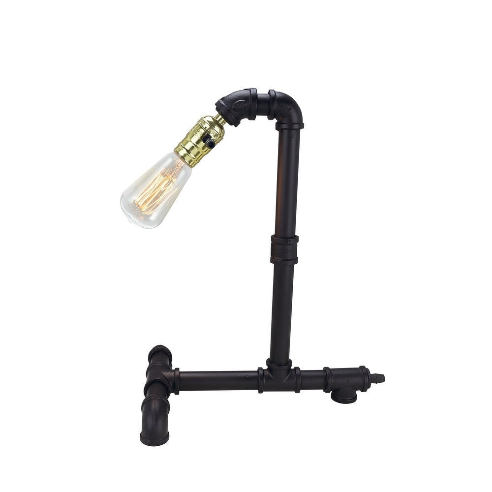 Aspen Creative Metal Pipe Table Lamp, Vintage Design Antique Brass Finish, 15-3/4" High