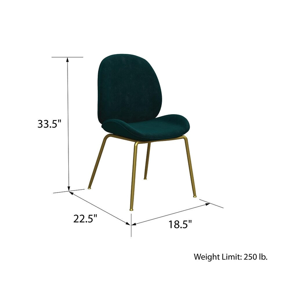 Astor Upholstered Dining Chair, Green Velvet with Brass Metal Leg
