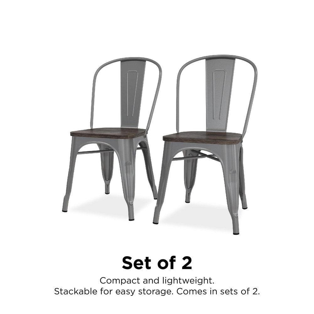 Avenue Greene Filipa Metal Dining Chair with wood seat (Set of 2)