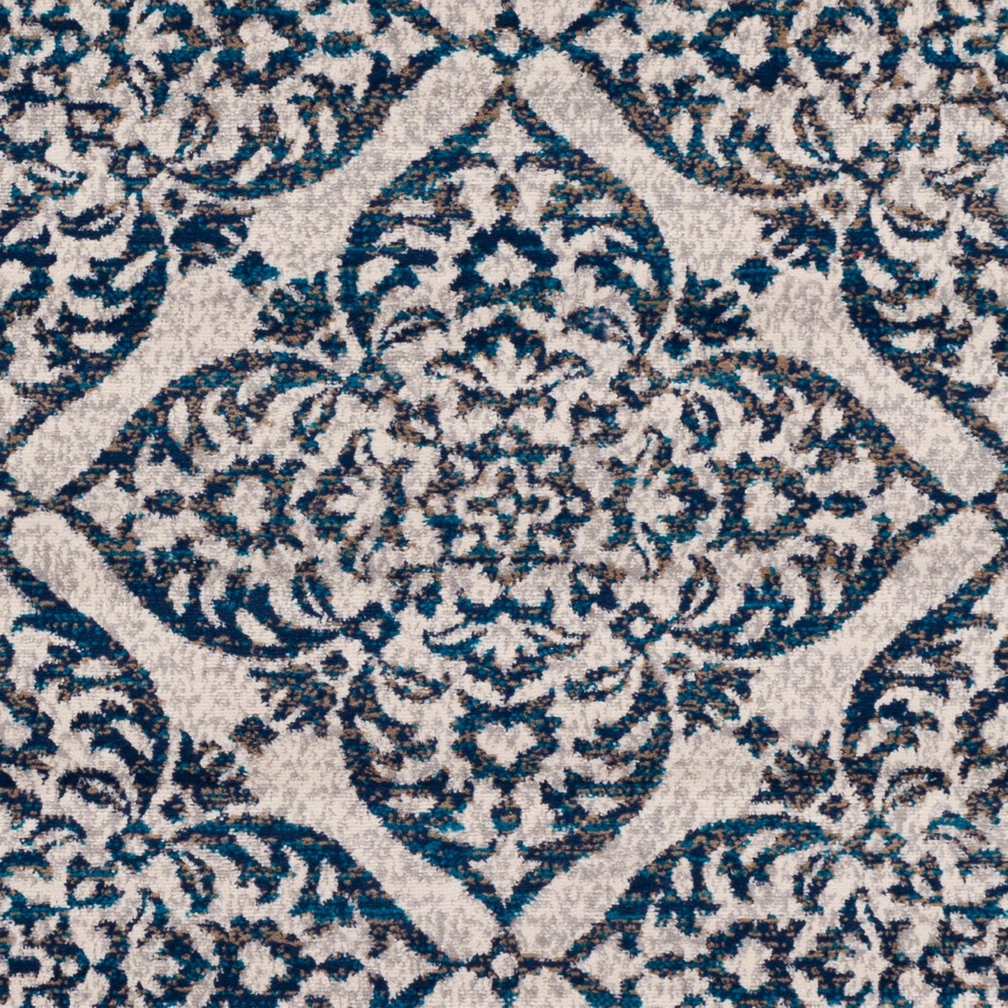 Transitional Floral Trellis Navy Blue Gray Ivory Area Rug