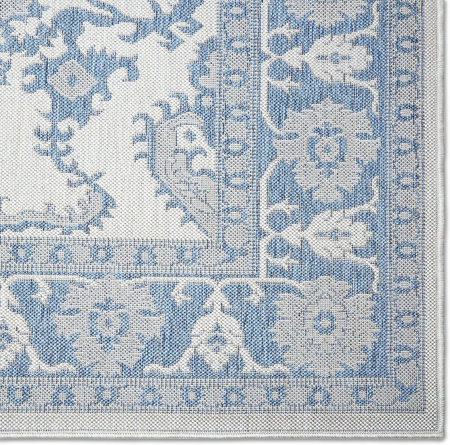 Floral Blue Grey Indoor/Outdoor Area Rug - UV/Weather Resistant