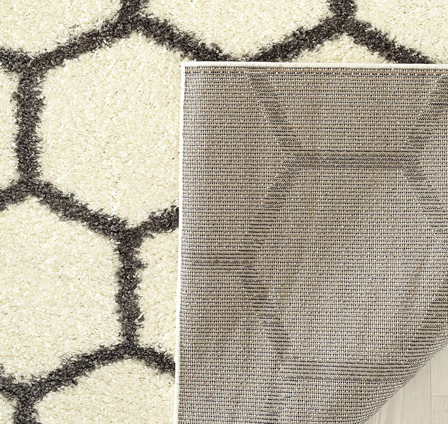 Cozy Geometric Shag Cream Gray Area Rug