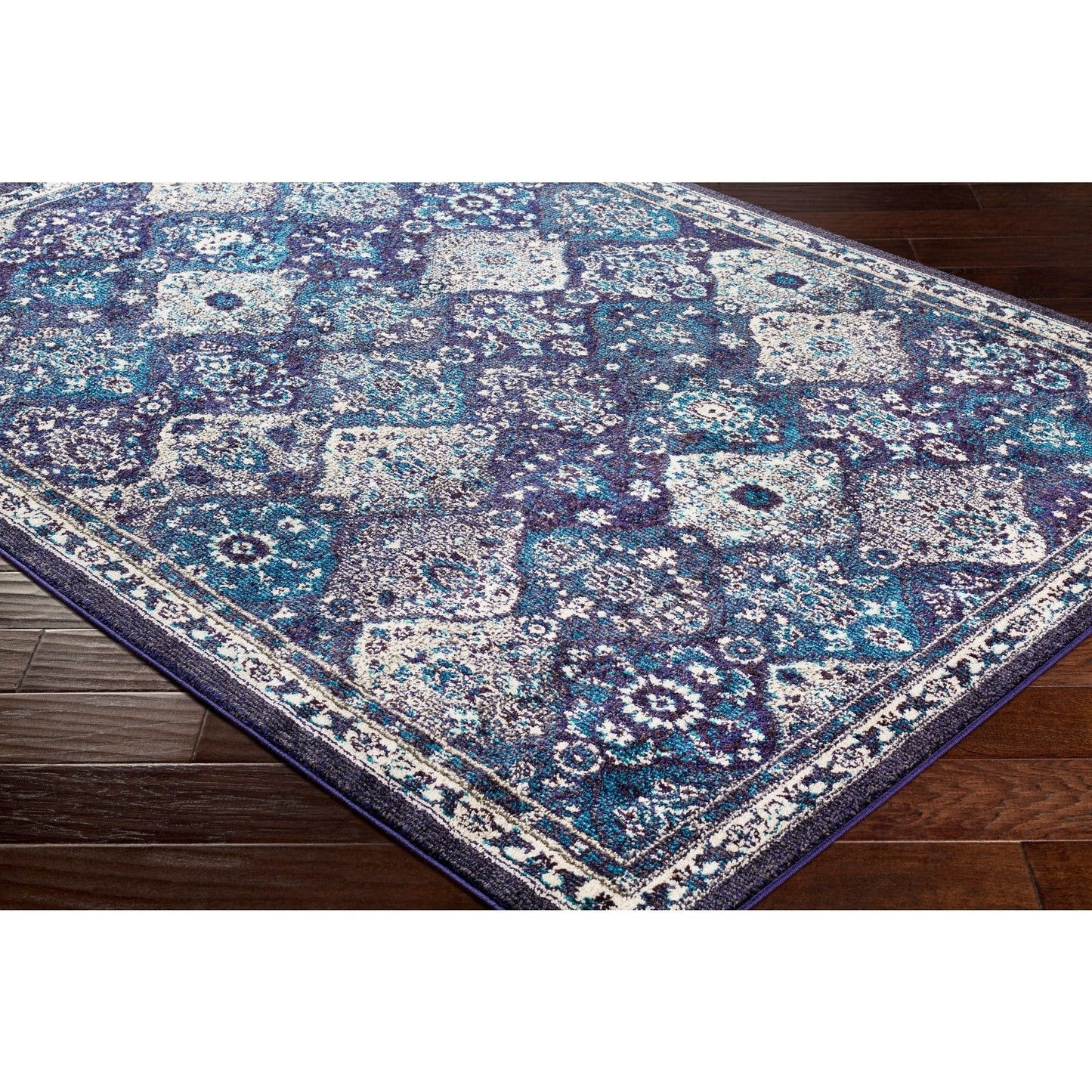 Traditional Medallion Navy Teal Grey Beige Area Rug