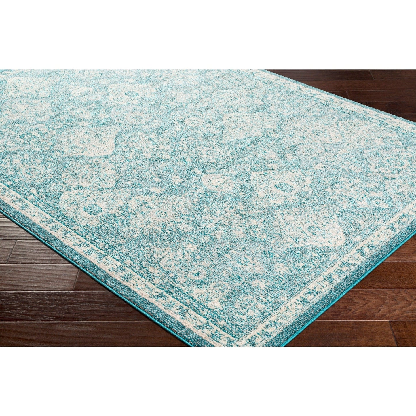 Traditional Medallion Teal Pale Blue White Area Rug