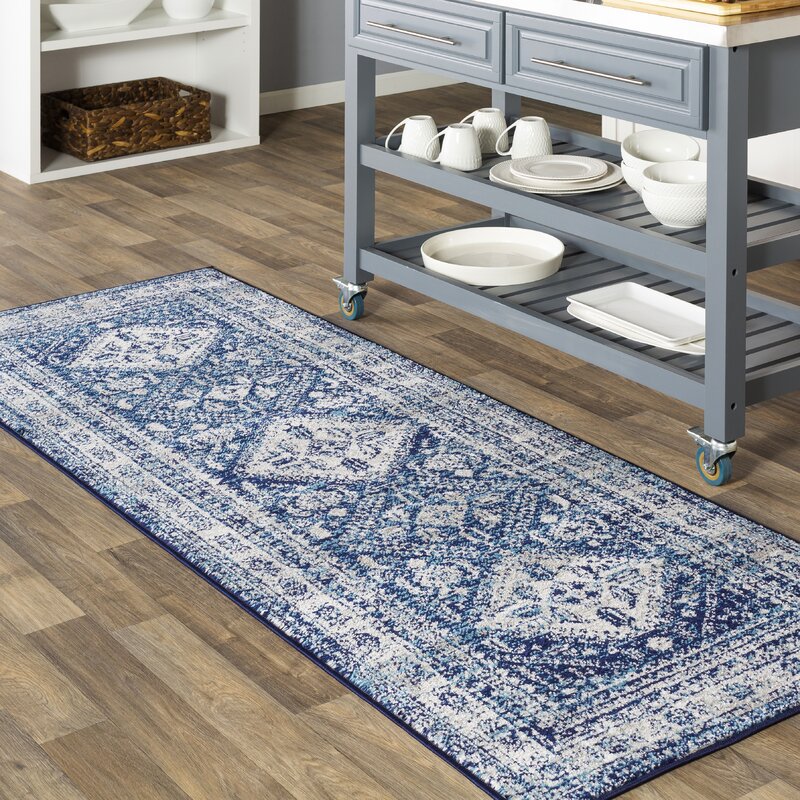 Distressed Persian Pattern Navy Blue Gray Soft Area Rug
