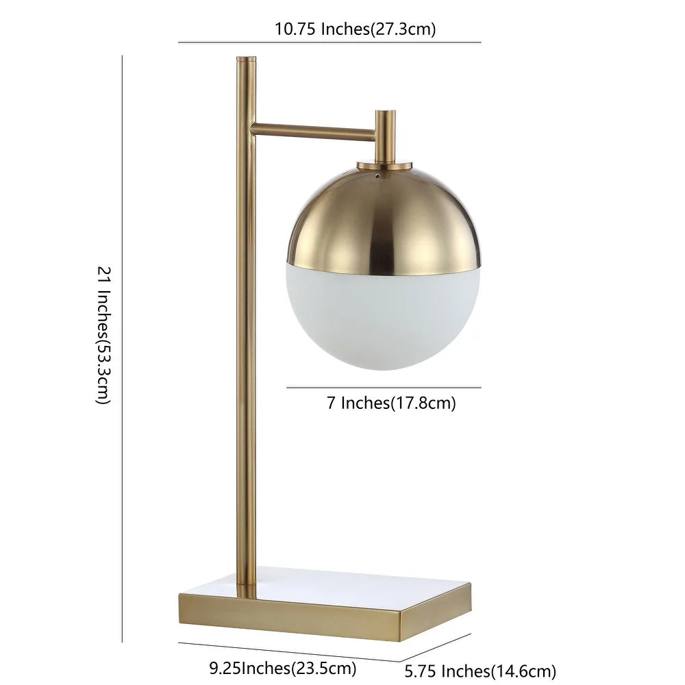 Brady 21" Iron/Glass Art Deco Mid-Century Globe LED Table Lamp, Brass Gold