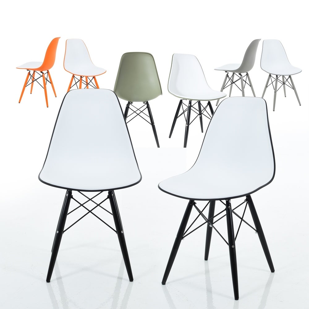 Branwen Two-toned Polypropylene Dining Chairs with Wood Legs (Set of 2)