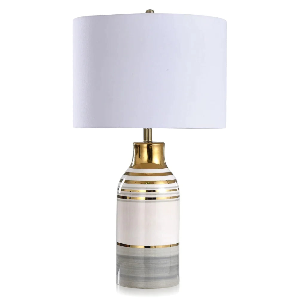 Cameron- Multi-Colored Milk Jar Ceramic Body Table Lamp - Grey Finish - White Shade