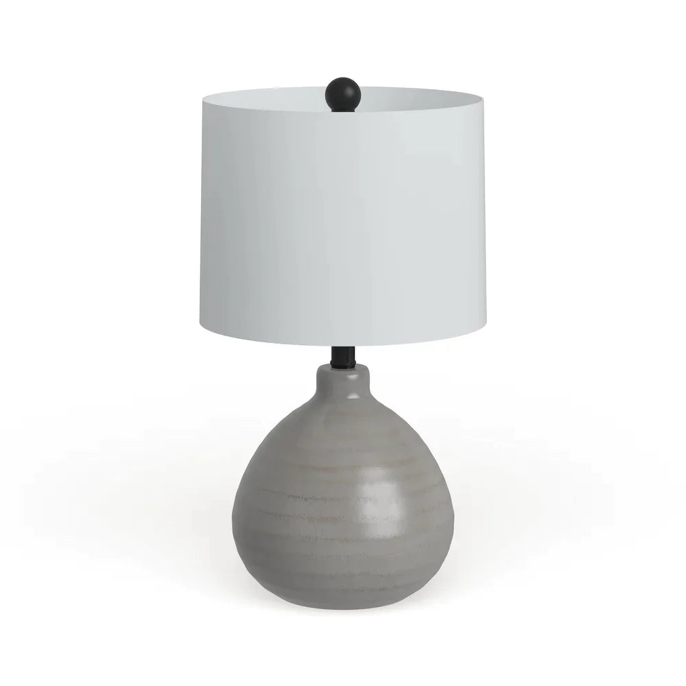 Accent Ceramic Table Lamp - Cool Gray Finish - White Linen Hardback Shade