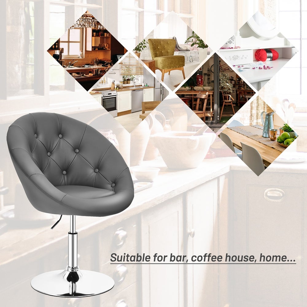 Costway Adjustable Bar Stool Swivel Vanity Accent Chair w/Round Tufted