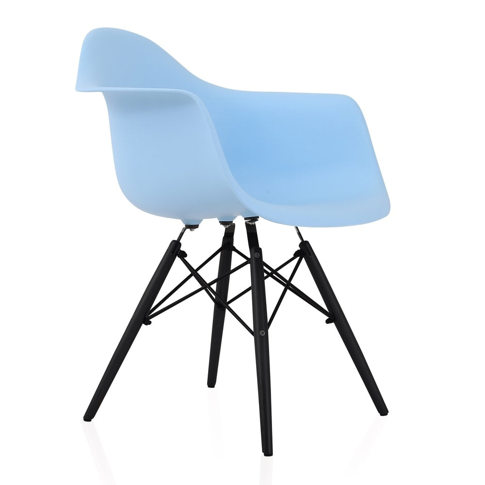 CozyBlock Scandinavian Blue Molded Plastic Dining Arm Chair with Black Wood Eiffel Legs