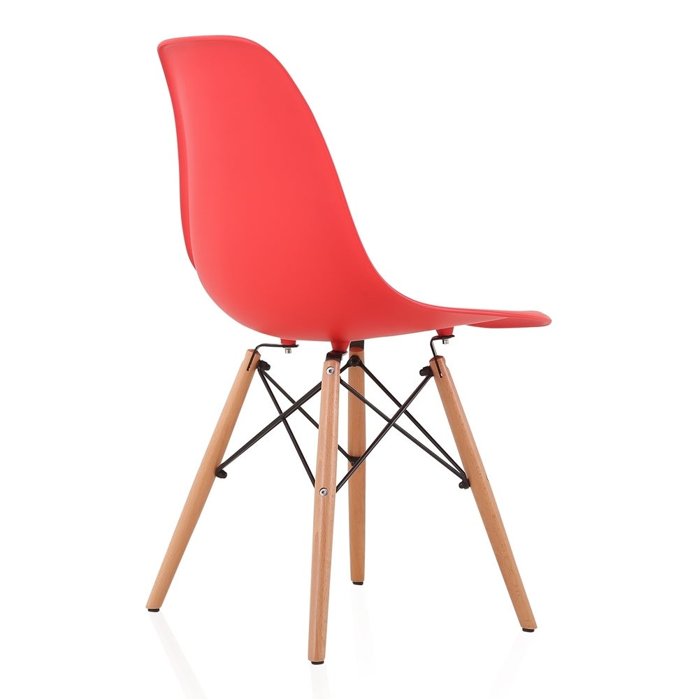 CozyBlock Set of 2 Molded Red Plastic Dining Shell Chair with Beech Wood Eiffel Legs