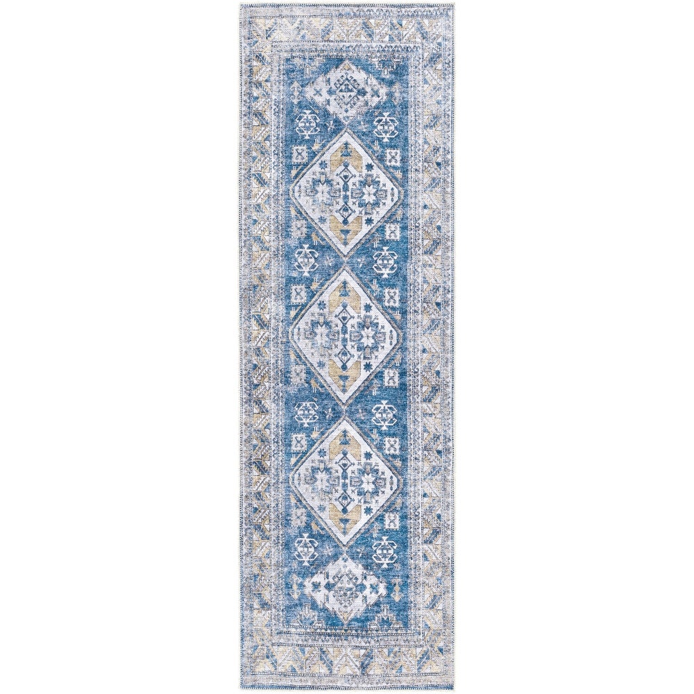 Triple Medallion Printed Machine Washable Area Soft Rug