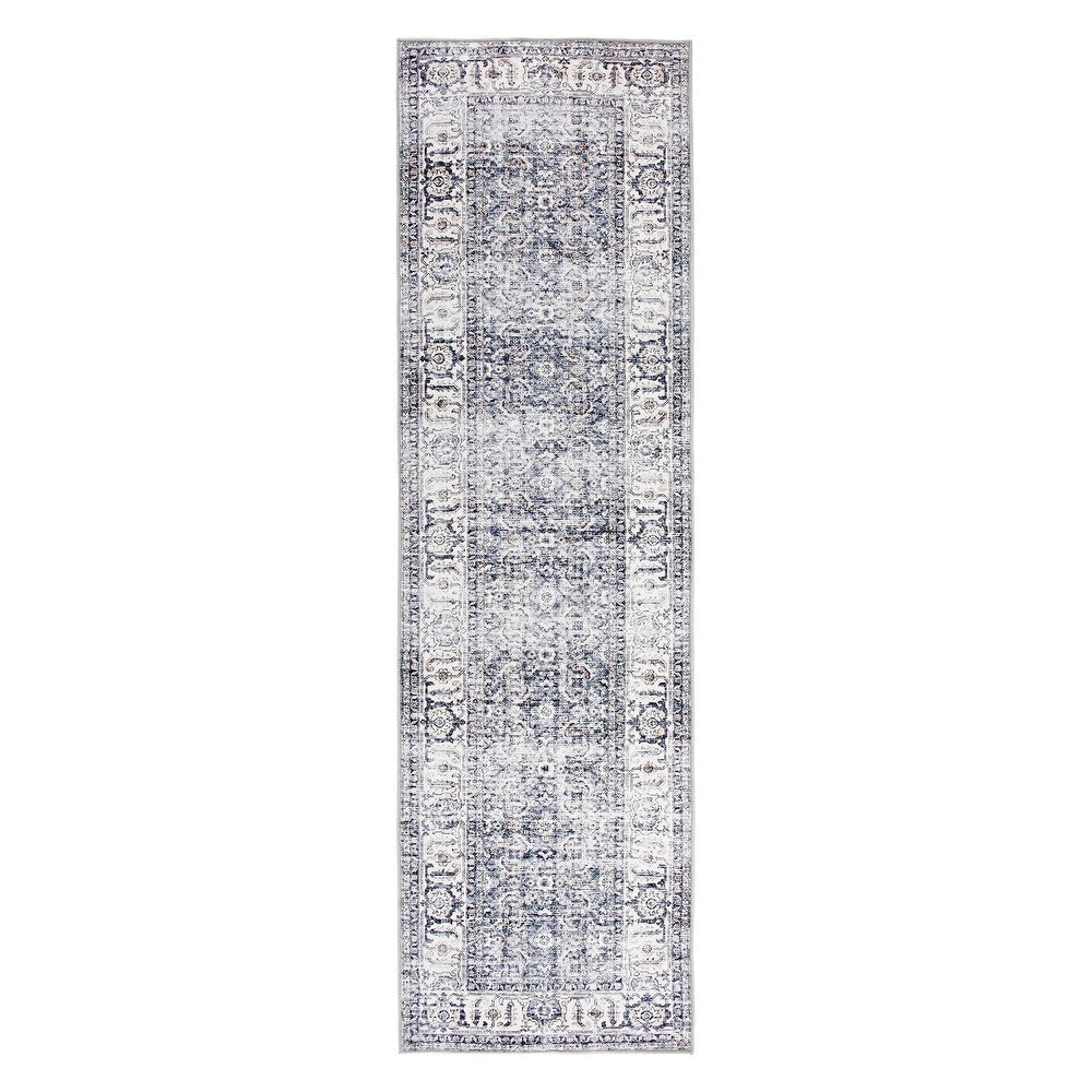 Distressed Transitional Border Machine Washable Area Rug