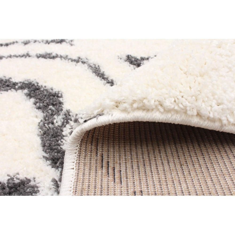 Ivory Dark Grey Modern & Contemporary Soft Shag Area Rug