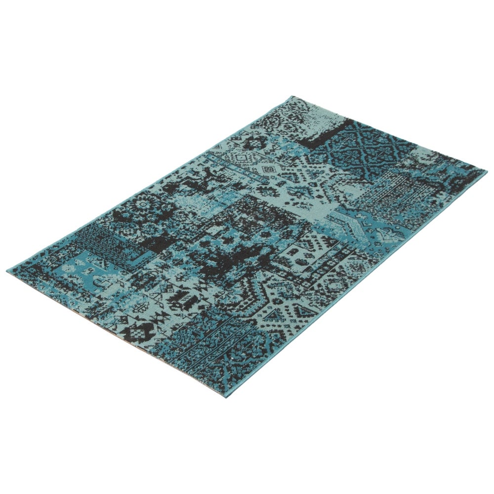 Patchwork Blue Bohemian & Eclectic Soft Rug