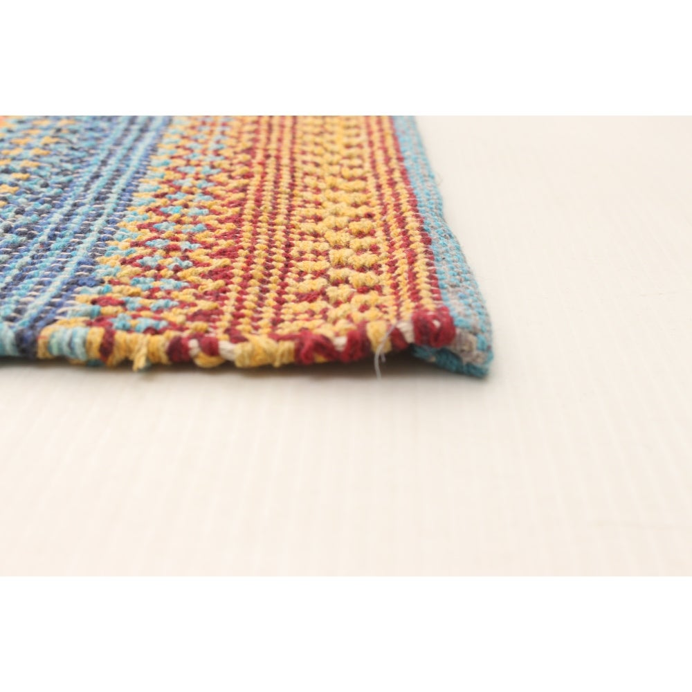Flat-weave Bold and Colorful Blue, Orange Wool Kilim