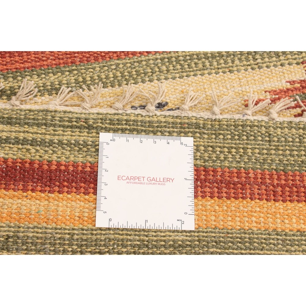 Flat-weave Bold and Colorful Red Wool Soft Kilim Area Rug