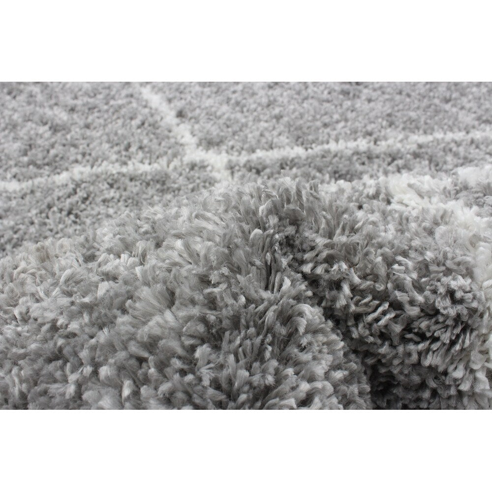 Light Grey Trellis Tassel Casual Shag Area Rug