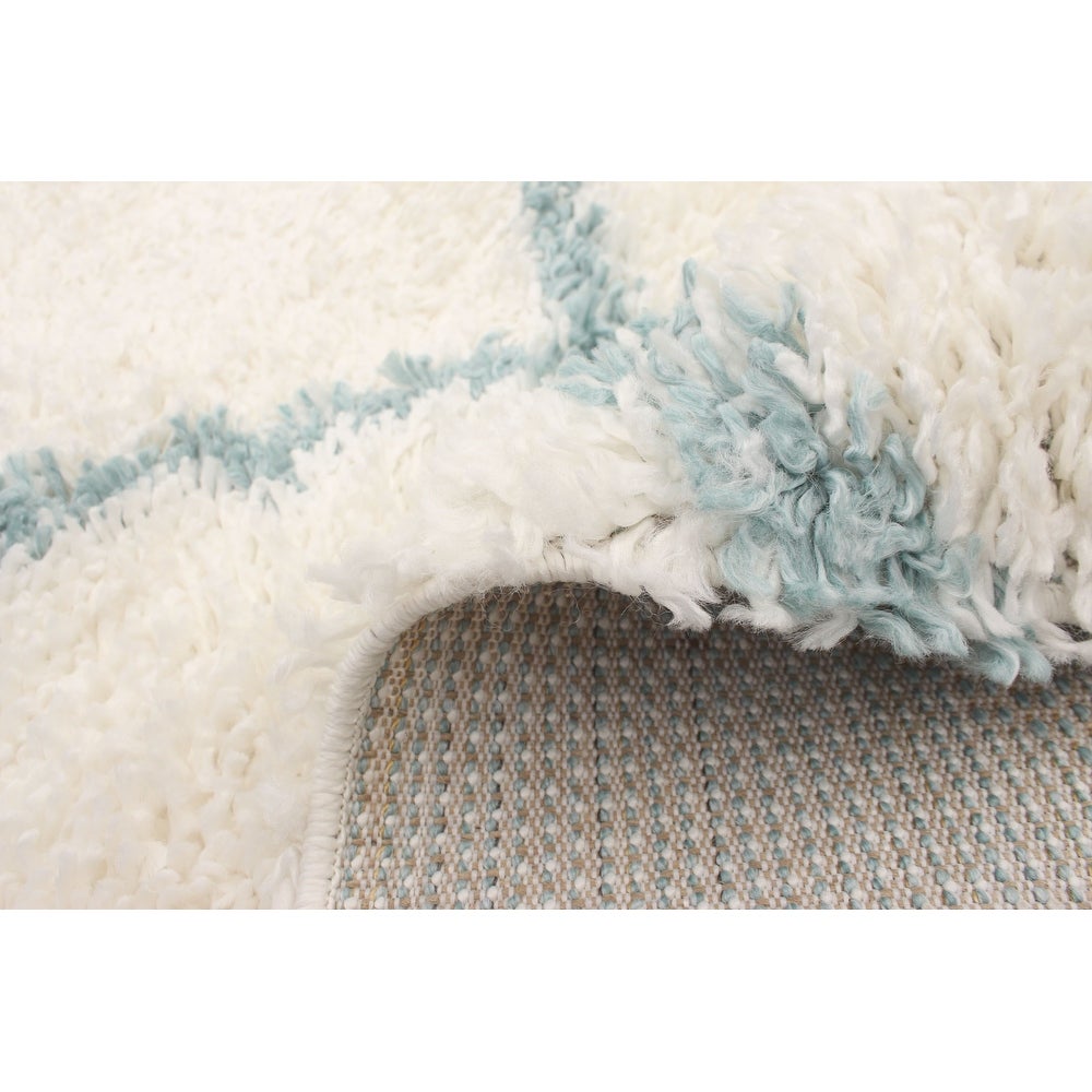 Cream Blue Grammercy Trellis Casual Shag Soft Rug