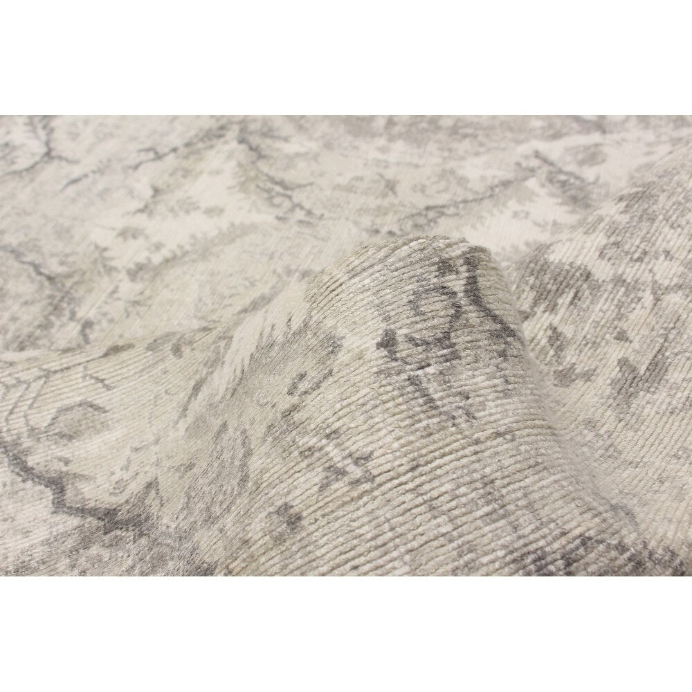 Hand Loomed Light Grey Silk Soft Rug
