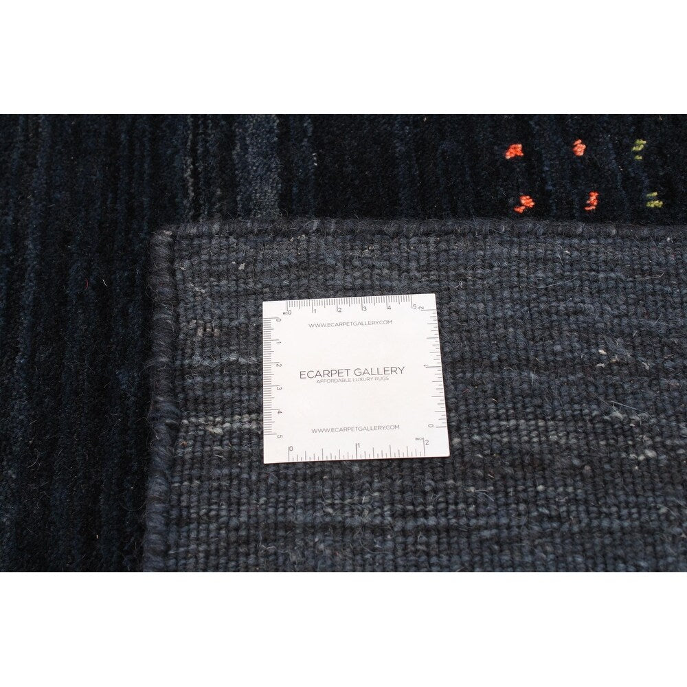 Hand Loomed Kashkuli Gabbeh Navy Wool Soft Rug