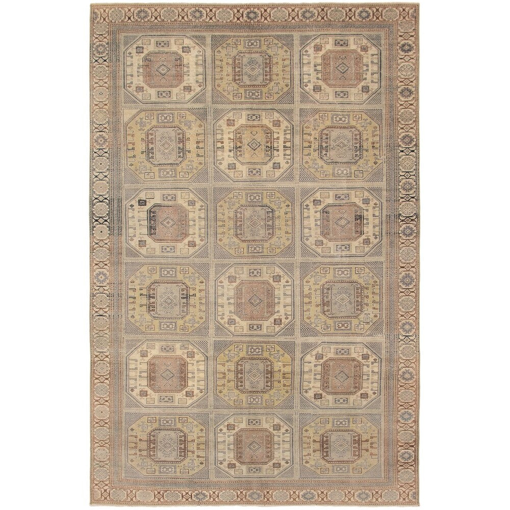 Hand-knotted Antalya Vintage Light Khaki Wool Soft Rug