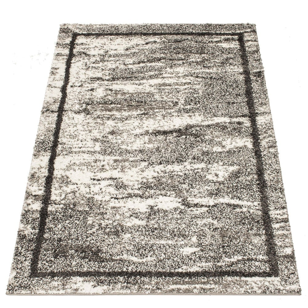 Modern Ivory Grey Border Soft Shag Area Rug