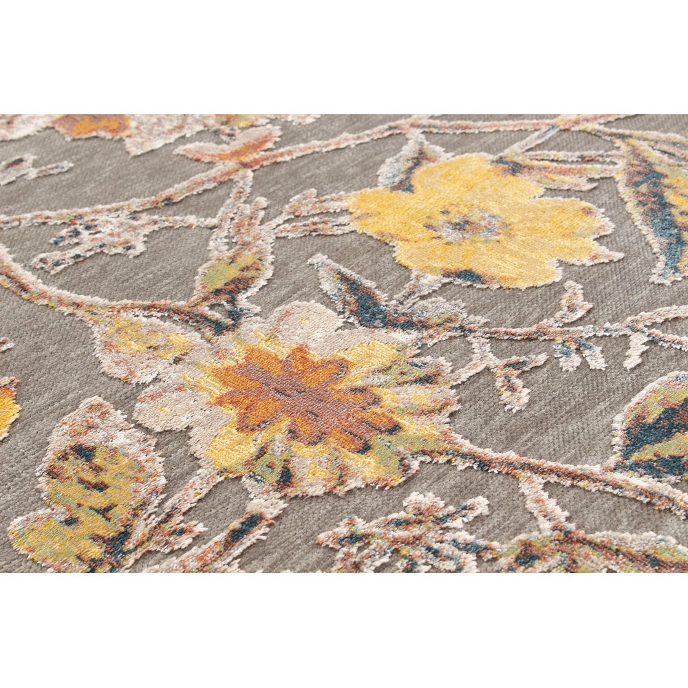 Black Floral Lotus Patterned Soft Rug