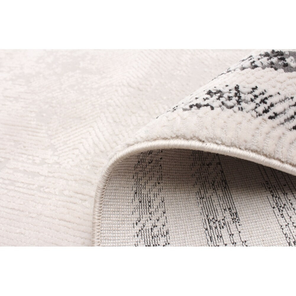 Ivory Dark Grey Pietra Casual Soft Rug