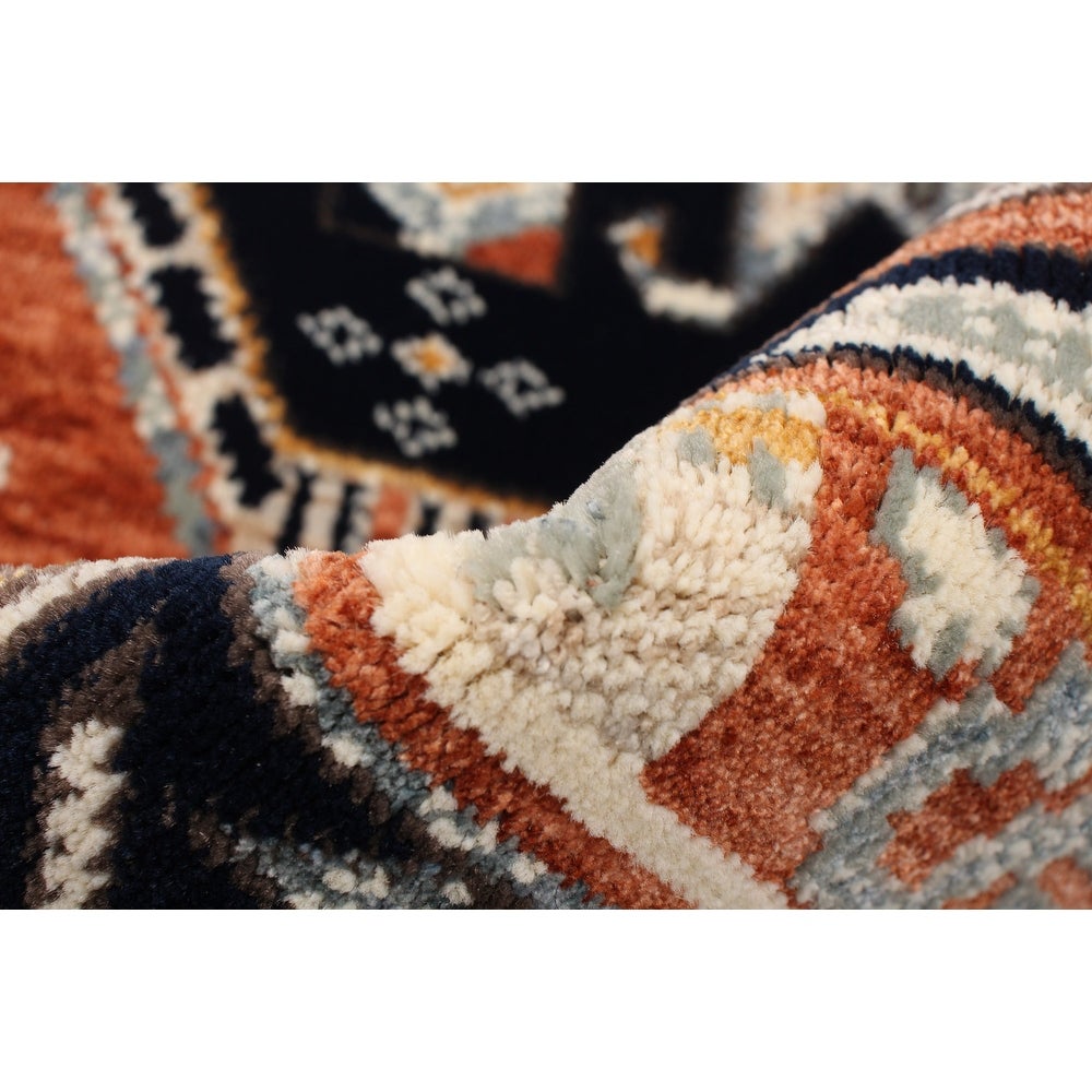 Geometric Navy Copper Casual Soft Rug