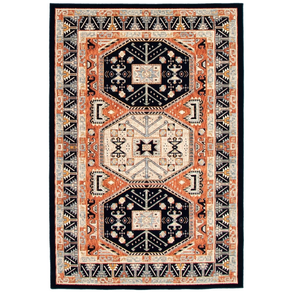 Qashqai Casual Navy Grey Soft Rug