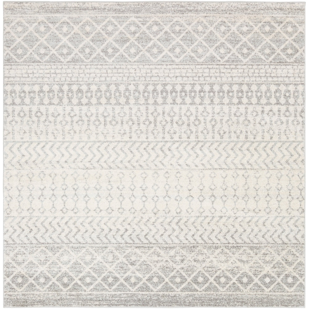 Distressed Geometric Ivory Gray Area Rug